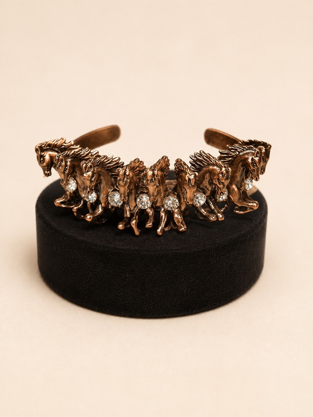 Bronze Horse Cuff Bracelet with Crystal Accents